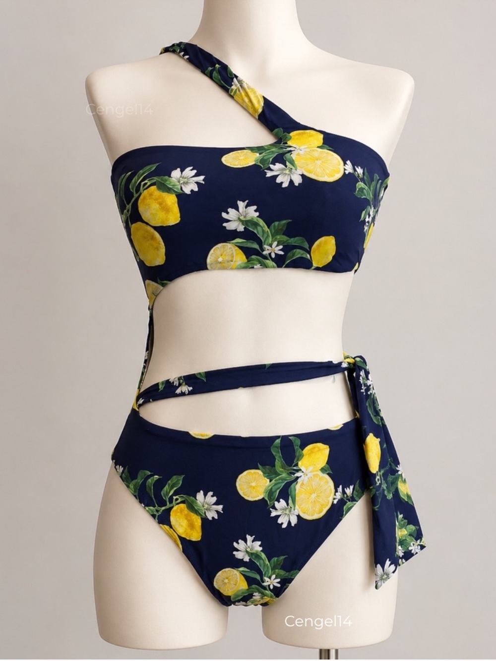 WET Swimwear Paloma One Shoulder Cutout Swimsuit XL Lemon Print NWT